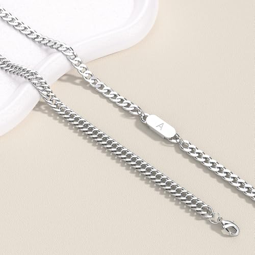 2PCS Initial Letter Cuban Bracelet, A-Z Letter Pendant Stainless Steel Silver Cuban Link Chain for Men Women Jewelry Set for Him Her - style: N