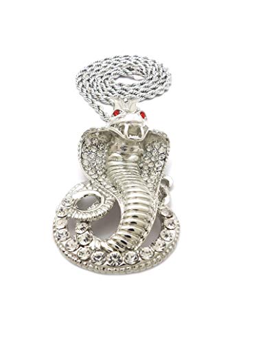 Fashion 21 Pave Red Eye Cobra Pendant 24" Rope, 36" Cuban Chain Necklace in Gold, Silver Tone Plated - style: Silver Tone / 24" Rope Chain