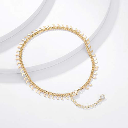 LOYATA Dainty Ankle Bracelet,14K Gold Plated Tiny Bead Anklet Dainty White Cubic Zirconia Cross Tassel Foot Chain Cute Lucky Moon Evil Eye Foot Jewelry Boho Anklets for Women - color: Moon