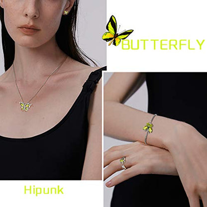 925 Sterling Silver Birthstone Butterfly Jewelry Women Crystal Animal Cute Butterflies Birthday Necklace/Earring/Ring/Bracelet Sets Birth Stone Statement Anniversary Jewellery - color: 3-H.August-Peridot