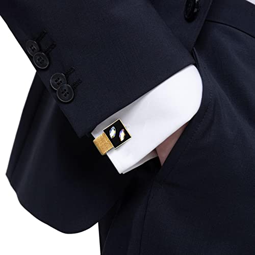 HAWSON Mens Cufflinks with Chain - Stone and Shiny Gold Tone Shirt Accessories - Party Gifts for Young Men - color: 24K Gold Color+White Symphony Crystal
