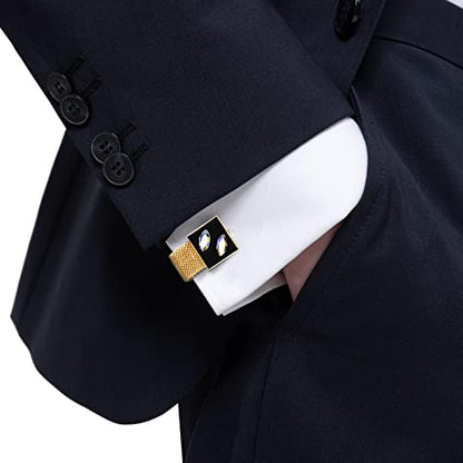 HAWSON Mens Cufflinks with Chain - Stone and Shiny Gold Tone Shirt Accessories - Party Gifts for Young Men - color: 24K Gold Color+White Symphony Crystal