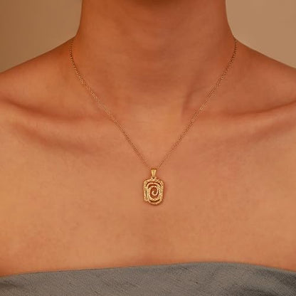 2 PCs Gold Plated Necklace Set for Women - Non Tarnish Jewelry Gift with Fashion Design - style: Geometric Swirl Large