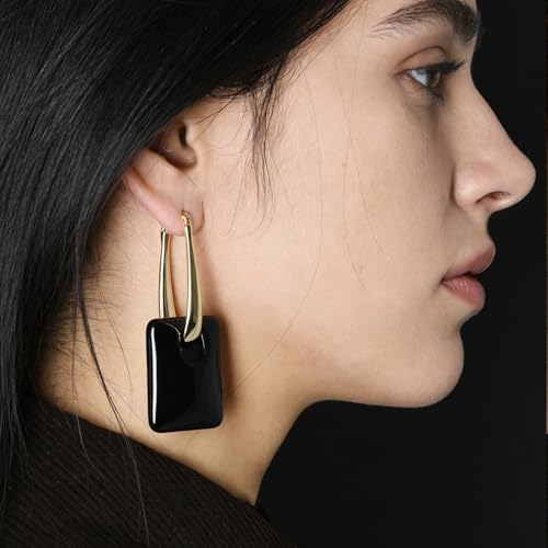 Multicolor Acrylic Dangle Hoop Earrings for Women, 2-Way Detachable Geometric Statement Earrings, Lightweight Fashion Jewelry Gifts - color: Black
