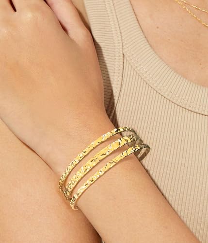 Chunky Gold Bangle Bracelets for Women Statement Bracelet for Dainty Charm Women Jewelry - color: Gold Hammered Bracelet