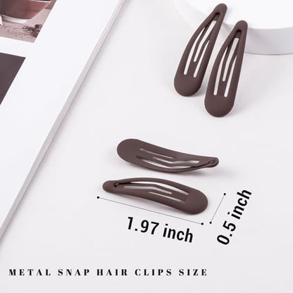 Small Hair Barrettes For Women No Slip Metal Snap Clips For Thin And Fine Hair,Matte Dark Brown,20 PCS,1.97 x 0.5 Inch. - color: Matte Dark Brown