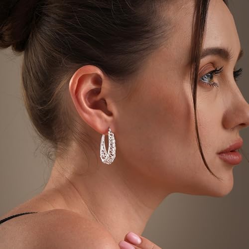 LeCalla 925 Sterling Silver Hoop Earrings | Women's Filigree Hoop Earrings | Openwork Mesh Filigree Cut Earring | Lightweight & Hypoallergenic Vintage Hoop Earrings for Women - style: Silver / Oval Heart Filigree