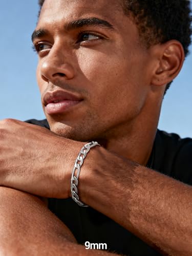 PROSTEEL Bracelets for Men, Figaro/Cuban Mens Bracelet, Silver/Gold/Black | 6/9/13mm Width, 7.5/8.3/9" Length, Stainless Steel Mens Bracelet, Durable & Non Tarnish, Chunky Jewelry with Gift Box - style: B 9mm-Figaro-Sliver