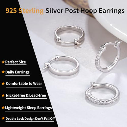 14K Gold Plated Hoop Earrings for Women with 925 Sterling Silver Post, Lightweight Small Hoop Earrings 15mm/20mm Huggie Hoop Earrings - color: CZ 2 Pcs - 925 Sterling Silver, size: 20MM