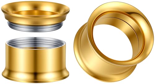 Surigcal Stainless Steel Ear Gauges Tunnels - Internally Threaded Plugs For Ears - Internally Threaded Ear Gauges For Men Women - Double Flare Internal Thread Screw-Fit Gauge Flesh Tunnel Earrings - color: Gold, size: 14mm (9/16")