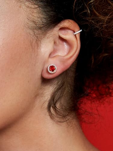 Suplight 925 Sterling Silver Birthstone Stud Earrings for Women, Round/Heart/Teardrop/Square Crystal Diamond Earrings for Women, Dainty Birthday Gifts Jewelry - color: style a-07. round-July(Created Ruby)