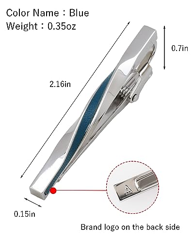 [TAVARAT] Tie Clip Tie Clips for Men Genuine Leather Silver Tie Bar Tie Pin Tps-078 - style: blue
