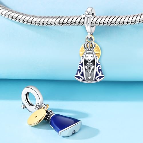 925 Sterling Silver Charms for Bracelets and Necklace Religious Cross Pendants Praying Hands, Bible, Virgin Mary, Jesus, Church Bead Jewelry - color: Blessed Virgin Mary Charms