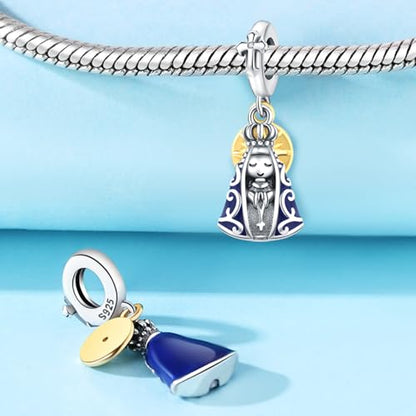 925 Sterling Silver Charms for Bracelets and Necklace Religious Cross Pendants Praying Hands, Bible, Virgin Mary, Jesus, Church Bead Jewelry - color: Blessed Virgin Mary Charms