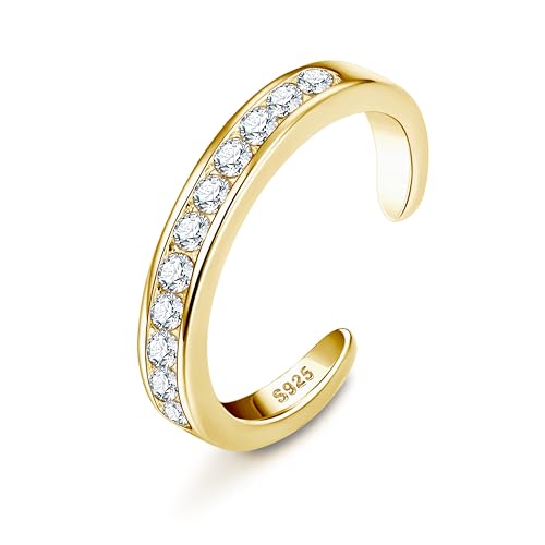 MILACOLATO Toe Rings for Women 925 Sterling Silver Adjustable Toe Ring | Adjustable Open Band Toe Rings, Hypoallergenic Ring for Sensitive Skin, Non Tarnished Waterproof Summer Beach Foot Jewelry - color: Gold-Clear Zircon