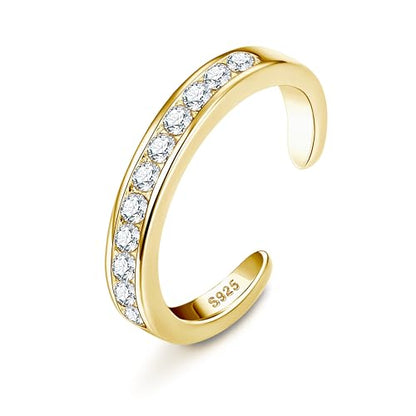 MILACOLATO Toe Rings for Women 925 Sterling Silver Adjustable Toe Ring | Adjustable Open Band Toe Rings, Hypoallergenic Ring for Sensitive Skin, Non Tarnished Waterproof Summer Beach Foot Jewelry - color: Gold-Clear Zircon