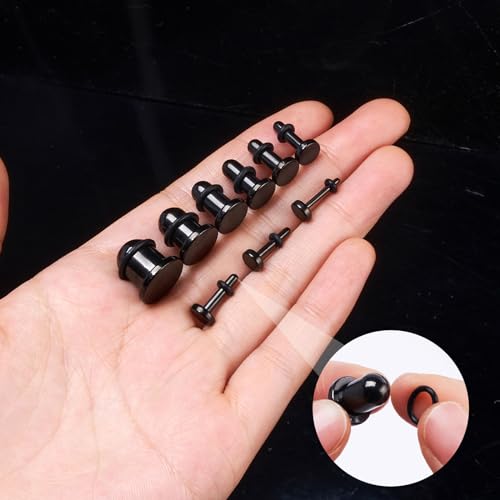 9 Pairs Ear Stretching Kit Stainless Steel Ear Plugs Ear Gauges Ear Expanders Set Flat Back Earring Stretching O-Shaped Rings Body Piercing Jewelry for Men Women 14G-00G - color: Black