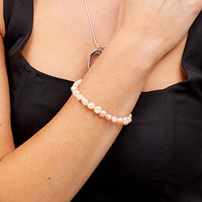Handmade Women's Pearl Bracelet | Stretchy Beaded 7-8mm Baroque Pearl Bracelet for Ladies and Girls - Pink, Black, White, Grey, Multicolor - color: Pink