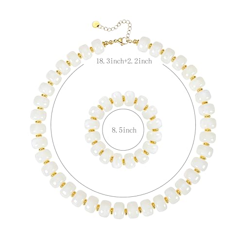 NEWITIN 2 Pieces Summer Beach Jewelry for Women Chunky Beaded Necklace Bracelet Trendy Big Resin Beaded Choker Boho Charm Statement Colorful Jewelry Set for Women - color: White