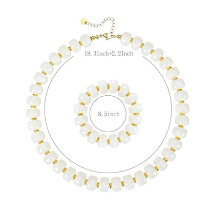NEWITIN 2 Pieces Summer Beach Jewelry for Women Chunky Beaded Necklace Bracelet Trendy Big Resin Beaded Choker Boho Charm Statement Colorful Jewelry Set for Women - color: White