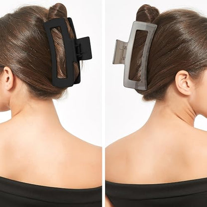 XXL Jumbo Rectangle Claw Clips for Thick Hair - Strong Hold Hair Clips | Rectangle Design | Matte Finish | Non Slip | Wide Opening | 2 Pack (Black & Jelly Gray) - color: Black & Jelly Gray