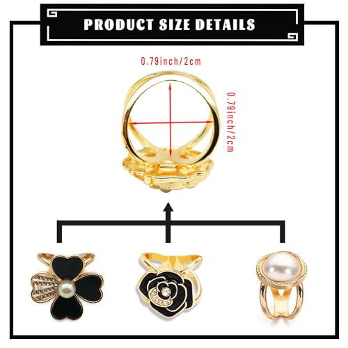 3pcs Fashion Scarf Ring Clip 3 Rings Silk Scarves Clip For Women Shawl Clip Buckle Gold Smooth Scarf Brooches Buckle - color: Scarf clip B-3PCS