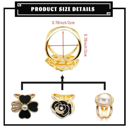3pcs Fashion Scarf Ring Clip 3 Rings Silk Scarves Clip For Women Shawl Clip Buckle Gold Smooth Scarf Brooches Buckle - color: Scarf clip B-3PCS