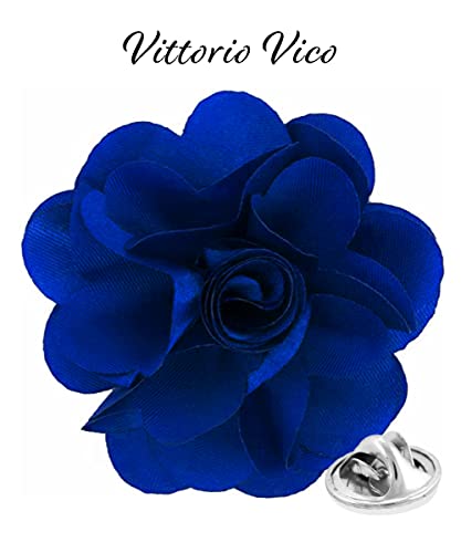 Premium Men's Formal Solid Color Flower Lapel Pin - Boutonniere for Men, Brooch Pin - color: Blue