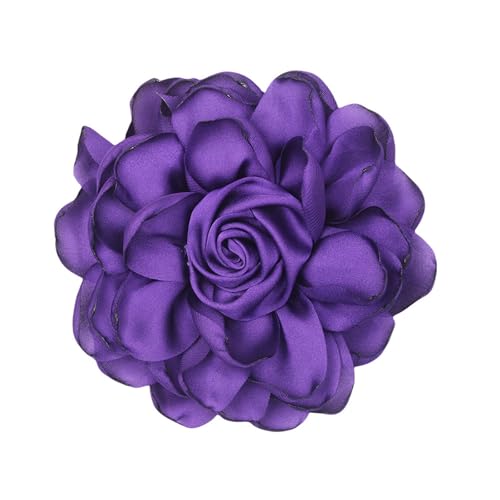 Satin Rose Flower Brooch Hair Clip for Women 4.3 Inch Floral Pin for Hats Dress Everyday Outfits Beach Vacations - color: Purple
