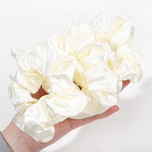 16 Pcs Scrunchies for Women - White Satin Silk Scrunchies for Girls Hair Ties Elastics Bands Ponytail Holder Hair Accessories - color: WHITE