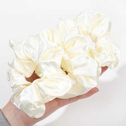 16 Pcs Scrunchies for Women - White Satin Silk Scrunchies for Girls Hair Ties Elastics Bands Ponytail Holder Hair Accessories - color: WHITE