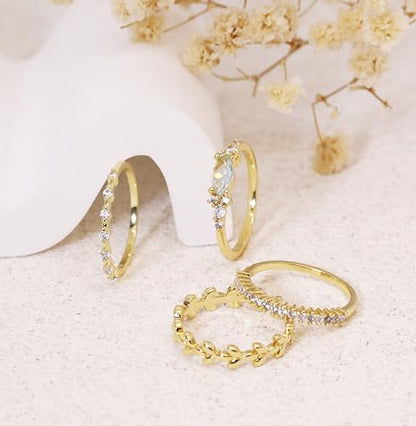 Stackable Rings for Women Set Dainty 14K Trendy Gold Plated Non Tarnish Stacking Cubic Zirconia Fashion Ring Jewelry Size 6 7 8 9 10 - style: 4pcs
