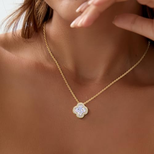 14K Gold Plated | 14K Platinum Plated Necklace for Women Necklace Earrings Set with Sparkling Zircon Inlay and Silver Post Earrings - color: Simple sleek three-leaf gold suit
