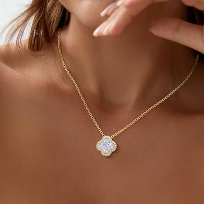 14K Gold Plated | 14K Platinum Plated Necklace for Women Necklace Earrings Set with Sparkling Zircon Inlay and Silver Post Earrings - color: Simple sleek three-leaf gold suit