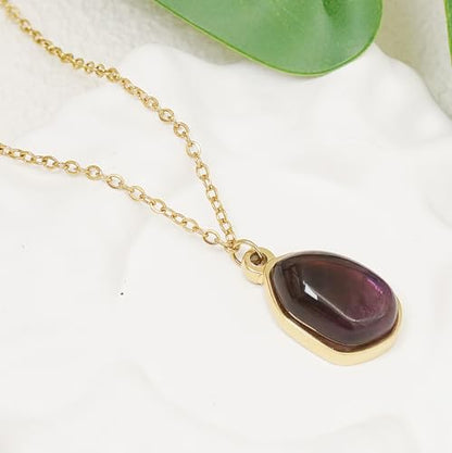 Stone Pendant Necklaces Gemstone Dangle Necklace 18K Gold Plated Teardrop Pendant Necklace for Women - color: Purple Gold