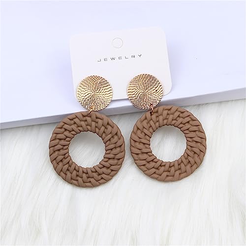 Boho Acrylic Geometric Round Braided Drop Dangle Earrings for Women - color: Brown