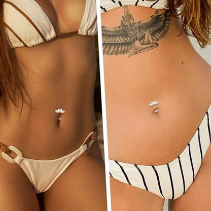 G23 Titanium Belly Jewelry 14G Flat Bottom Floating Belly Button Rings Curved Belly Barbell Navel Ring Belly Piercing 8/10/12/14mm Navel Rings Belly Piercings Jewelry for Women - color: Style4:Gold,4 Horse Eye White Opal