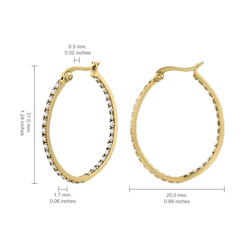 Hoops & Loops 925 Sterling Silver Cubic Zirconia Inside Out Oval Hoop Earrings for Women, 20mm 25mm 30mm - color: 30mm-Yellow Gold