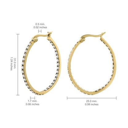 Hoops & Loops 925 Sterling Silver Cubic Zirconia Inside Out Oval Hoop Earrings for Women, 20mm 25mm 30mm - color: 30mm-Yellow Gold