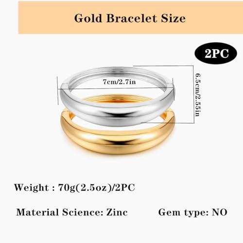 Chunky Gold Bangles Bracelets for Women Trendy Stack Statement Bangle Irregular Cuff Bracelets Fashion Jewelry Gift - color: Gold1+Silver1