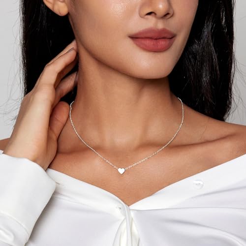 HERIER Cute Heart Necklace Dainty 18k Gold Plated Tiny Heart Pendant Choker Necklaces Small Gold Love Open Heart Chain Necklace for Women Simple Gold Necklace for Women Trendy Jewelry - color: Tiny Heart Necklace-Silver
