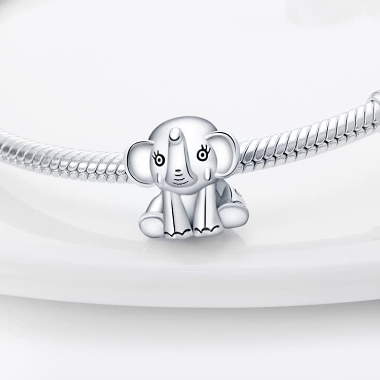 LIGHTDOG 925 Sterling Silver Charms for Bracelets Necklaces Dangle Pendants Beads Charms Fits Pandora Charms Bracelets Jewelry Holidays Gift for Women - style: Long Nose Elephant Charm