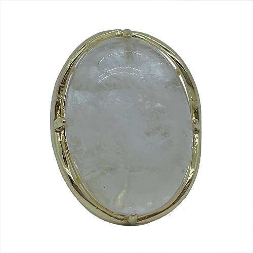 Natural Stone Adjustable Finger Rings Semi Precious Oval Shaped Gemstone Jewelry For Women Anniversary Birthday Wedding Gift - color: White Crystal