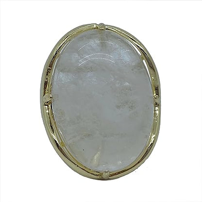 Natural Stone Adjustable Finger Rings Semi Precious Oval Shaped Gemstone Jewelry For Women Anniversary Birthday Wedding Gift - color: White Crystal
