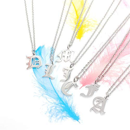 Old English Initial Alphabet Letter Necklace - style: M-Silver