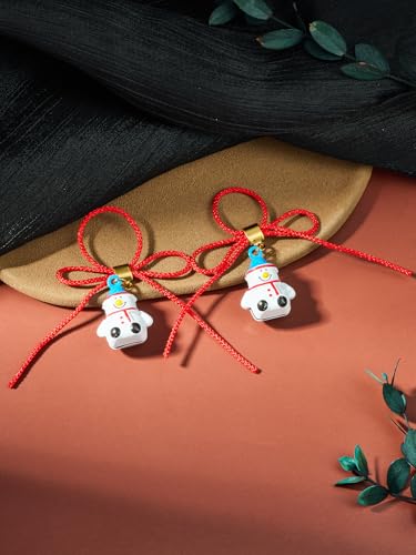 DJCIW 2Pcs Non-Piercing Nipple Jewelry, Adjustable Christmas Fake Nipple Rings with Bow Drawstring, Featuring Bell, Snowman, and Heart Pendant Charms, Adjustable and Comfortable for Women Men - color: style 3