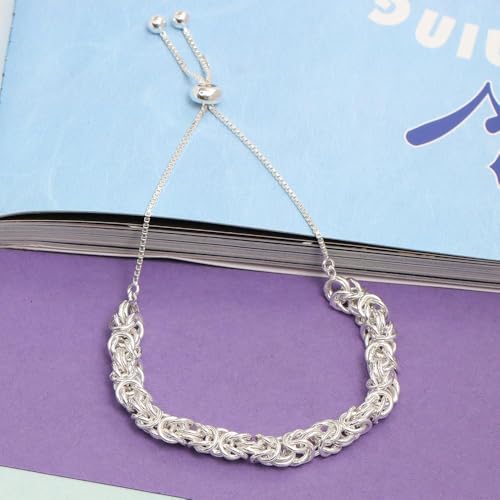 LeCalla 925 Sterling Silver Byzantine Bolo Bracelet for Women | Handmade Adjustable Sliding Bolo Link Chain Bracelet | Classic Italian Byzantine Jewelry - color: Silver Byzantine with Customized Card