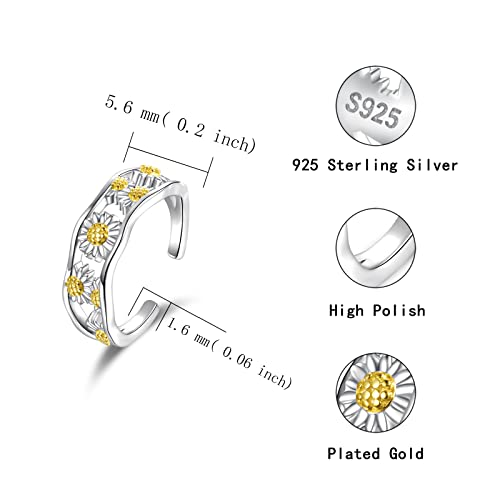 Sariel 925 Sterling Silver Toe Rings for Women Boho Adjustable Mid Finger Rings Summer Vacation Ocean Beach - color: Daisy