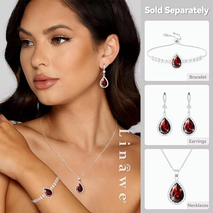 Linawe Crystal Chain Necklace for Women Trendy, Imitation Diamond Pendant, Statement Cubic Zirconia Boho Jewelry Set, 14K Gold/Rose Gold/Silver Birthstone Necklace - color: Silver,Jan