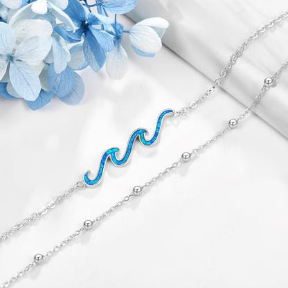 YFN Wave Anklet 925 Sterling Silver Ocean Wave Layered Ankle Bracelet Wave Beach Jewelry for Women Gifts - style: wave layered anklet